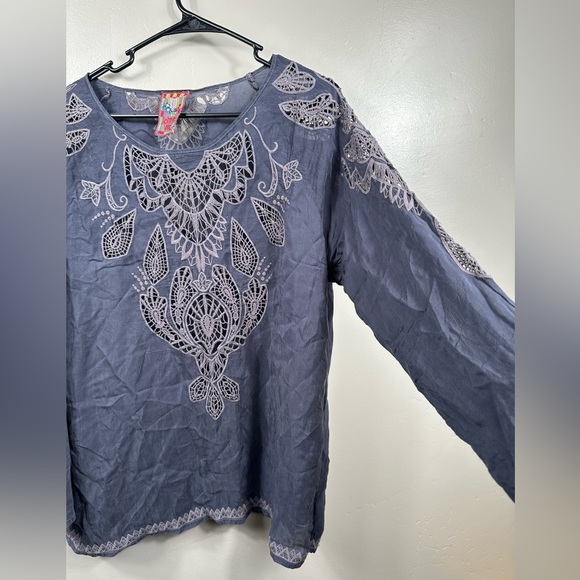 JOHNNY WAS Women’s Lavender Purple Embroidery Tunic Long Sleeve Top - Medium - Picture 3 of 6